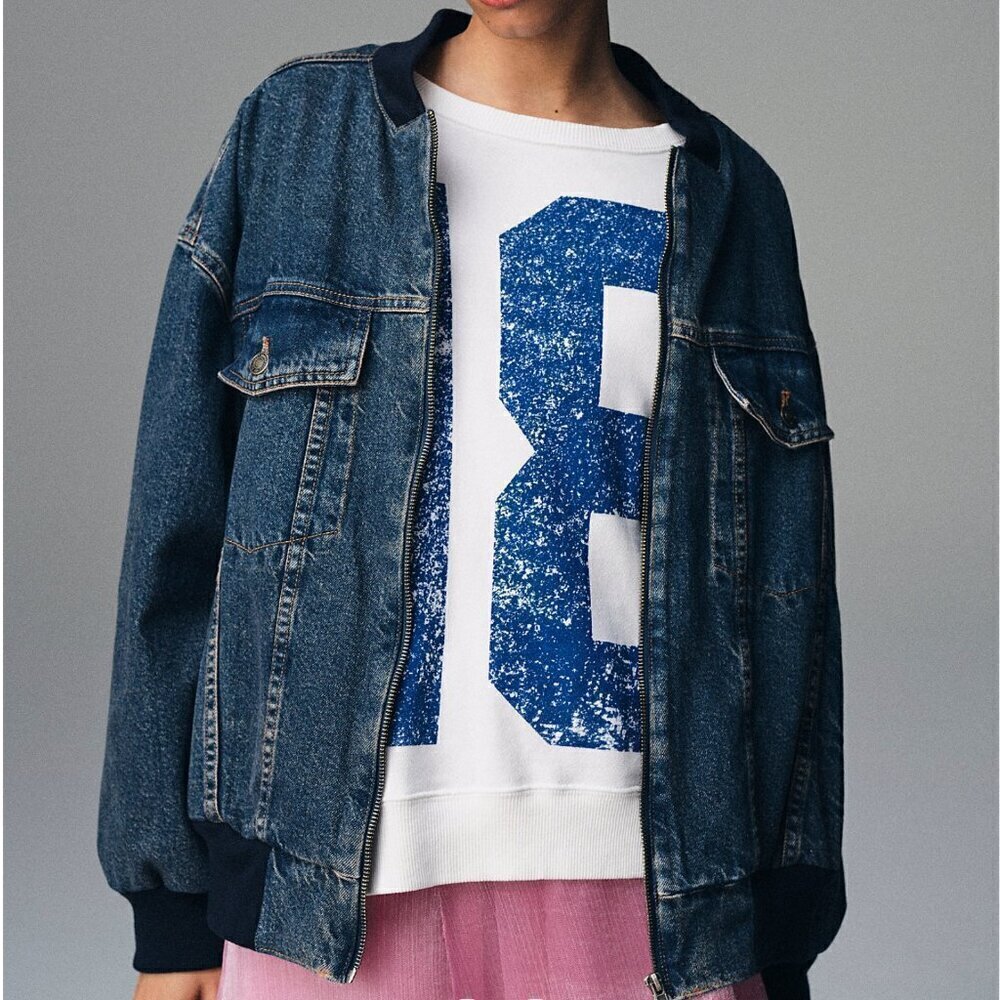 NWT We The Free Denim Stadium Jacket Bomber Indigo Blue